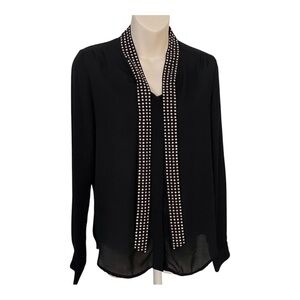 Twik Black Studded Long Sleeve Blouse Size PS with Extra Gold and Black Buttons